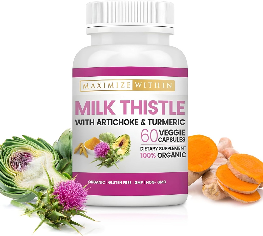 Milk Thistle with Artichoke & Turmeric Supplement - Supports Liver Detox & Support Digestive, 60 Veggie Capsule