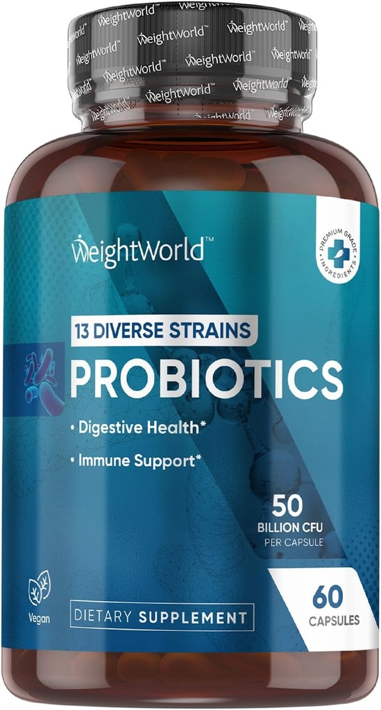 WeightWorld Probiotics for Women & Men 50 Billion CFU - Third-Party Tested - 60 Capsules (2-Month Supply) - 13 Probiotic Strains With Inulin & Fructooligosaccharide - Digestive Health & Immune Support