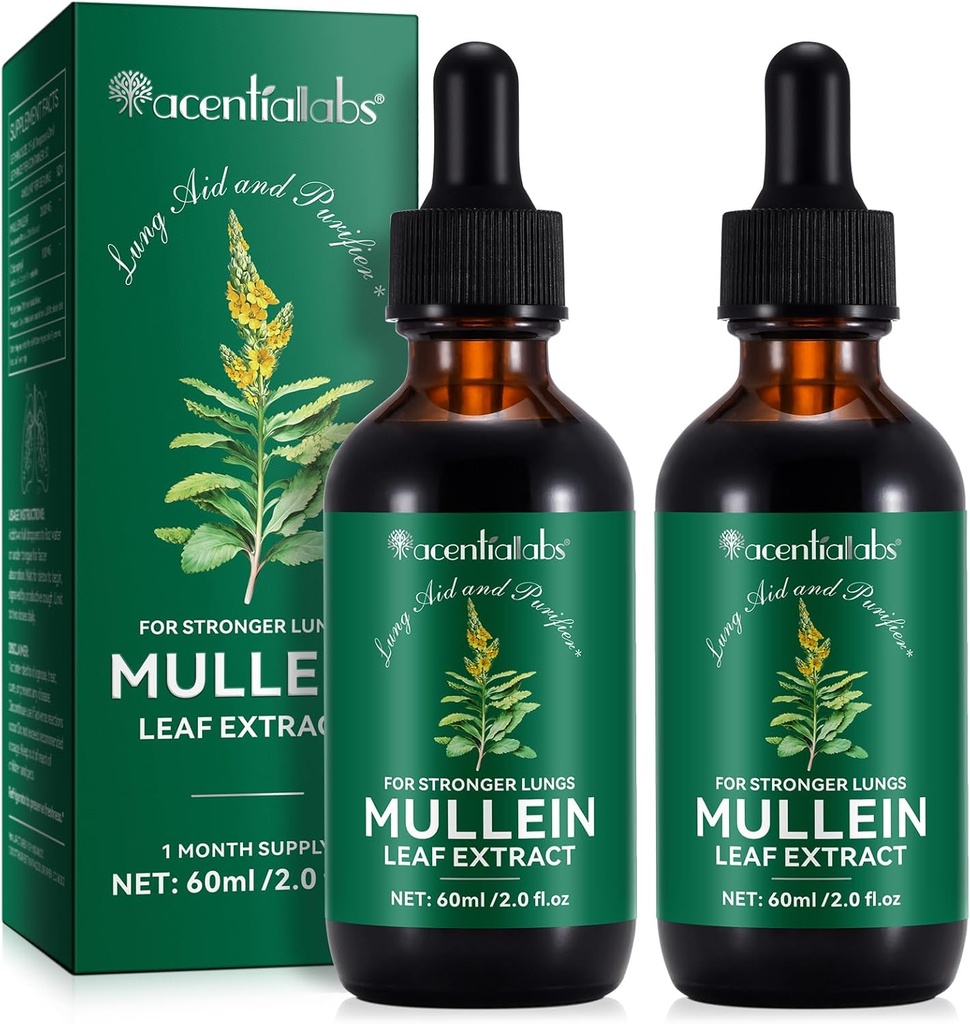 2 Pack Mullein Drops for Lungs, Mullein Leaf Extract with Chlorophyll,Mullein Leaf Extract for Lung Cleanse and Respiratory Support -2 Bottles