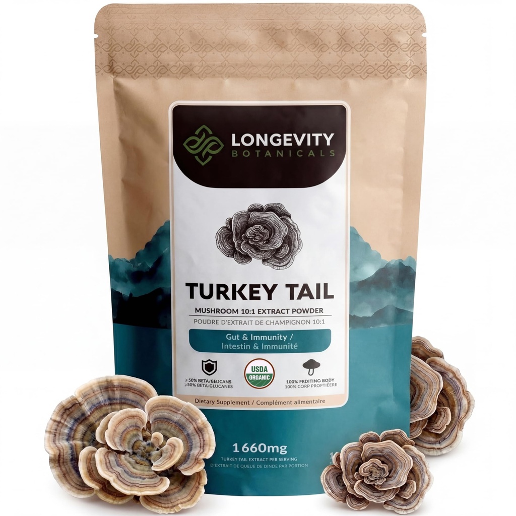 Organic Turkey Tail Mushroom Powder Supplement Extract 100g | Trametes Versicolor Fruiting Body | ≥50% Beta-D-Glucans | 60 Servings of 1,660mg | Supports Immune & Digestive Wellness