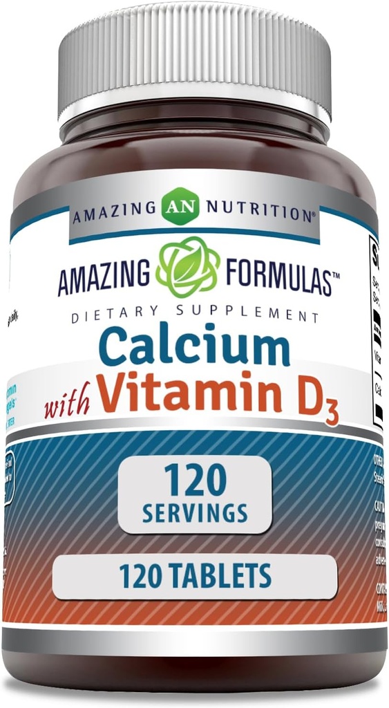 Amazing Formulas Calcium with Vitamin D3 Supplement | Tablets | Non-GMO | Gluten-Free | Made in USA (1 Pack, 120 Count)