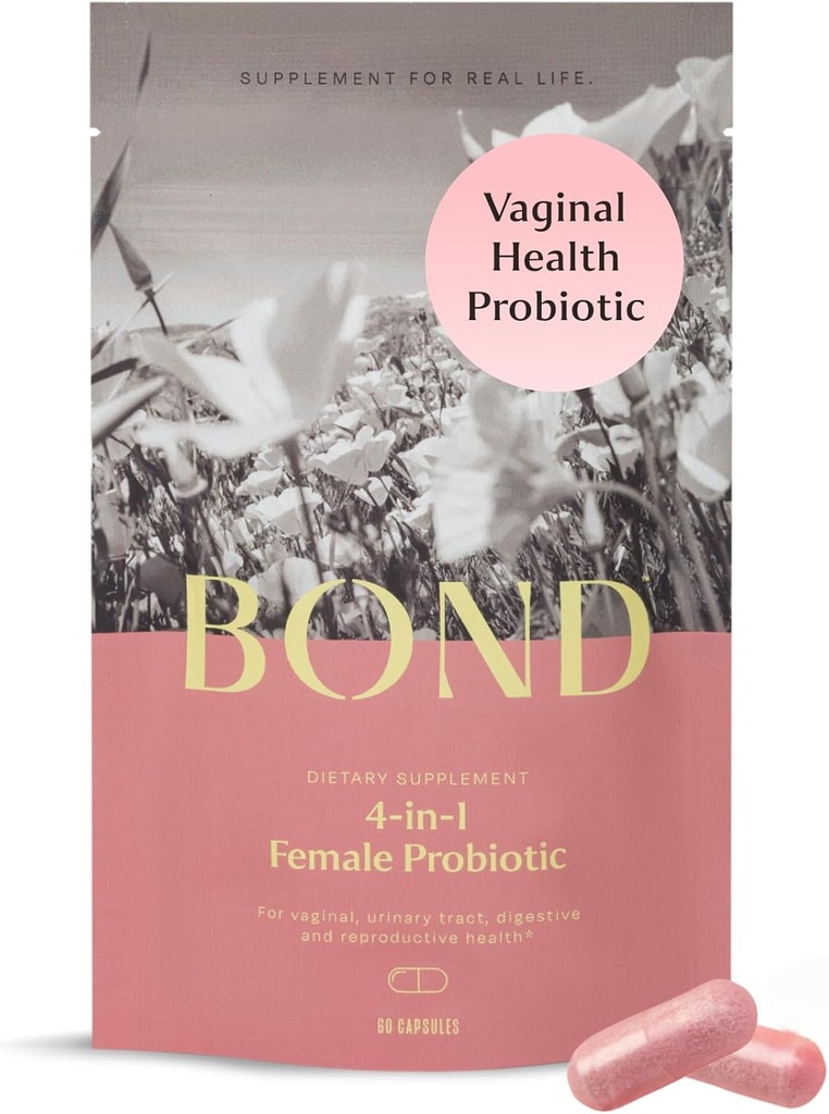 BOND 4-in-1 Female Probiotics - Vaginal Probiotics for Women, Lactobacillus Strains, Cranberry, Prebiotics - Vaginal Health, ph Balance Complex, BV, Gut & Digestive Support, Womens Health - 60 Count