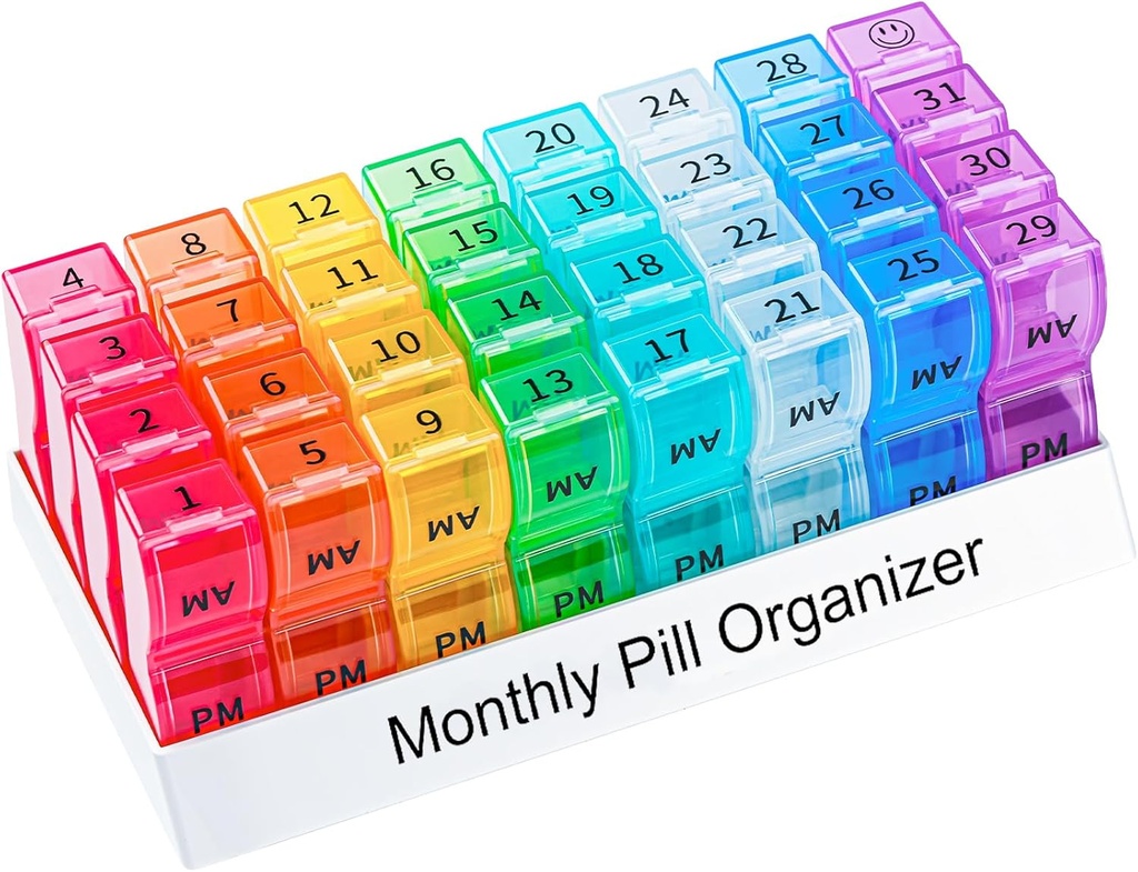 Monthly Pill Organizer 2 Times a Day, one Month Pill Box AM PM, 30 Day Pill Case Small Compartments to Hold Vitamin and Travel Medicine Organizer, 31 Day Pill Organizer, 4 Week Pill Cases