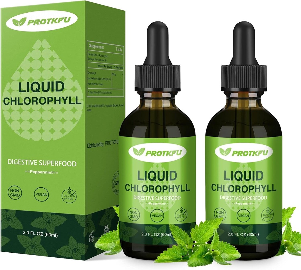 (4oz | 2 Pack) Chlorophyll Liquid Drops - Energy Boost & Immune Support - 100% Natural Concentrate Liquid Chlorophyll for Water- Internal Deodorant & Detox