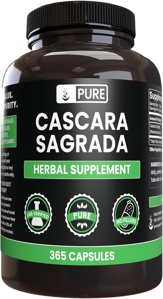 Pure Original Ingredients Cascara Sagrada (365 Capsules) No Magnesium Or Rice Fillers, Always Pure, Lab Verified