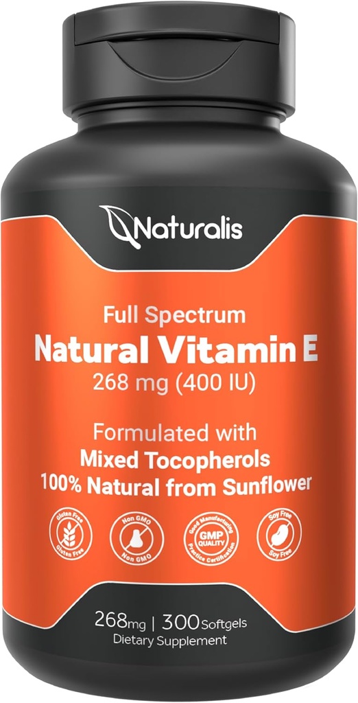 [BRSW2EL6BAFA4C35] Sunflower Vitamin E 268mg (400 IU) with Mixed Tocopherols | Essential Skin Vitamin & Immune Support | Non-GMO, Soy & Gluten Free | 300 Softgels