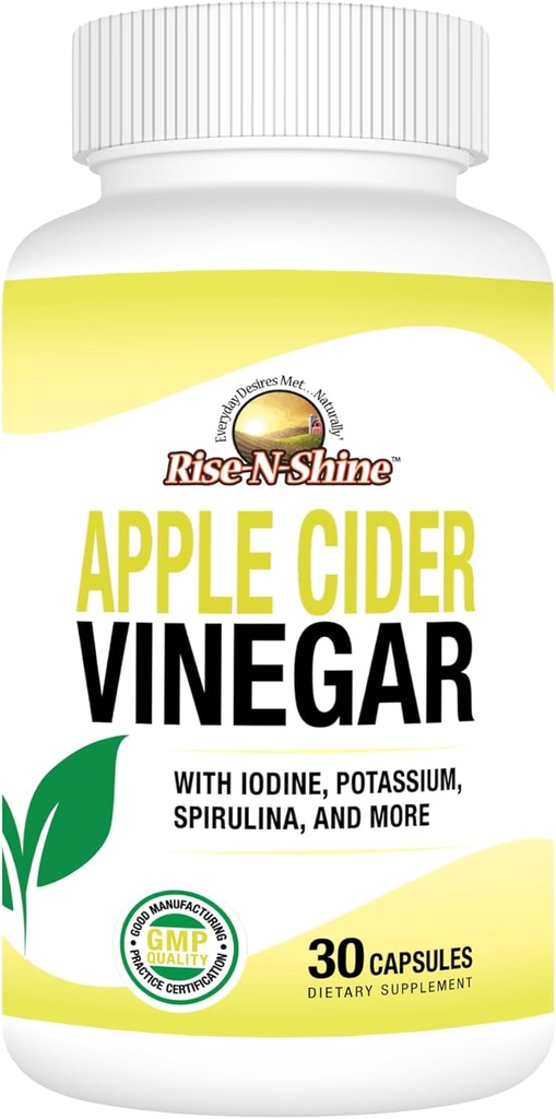 [BRSROGLRBB7GADI4] Rise-N-Shine Apple Cider Vinegar Capsules - Immune Support Vitamins - Gut Support for Women & Men 30-Day Supply (30 Capsules)