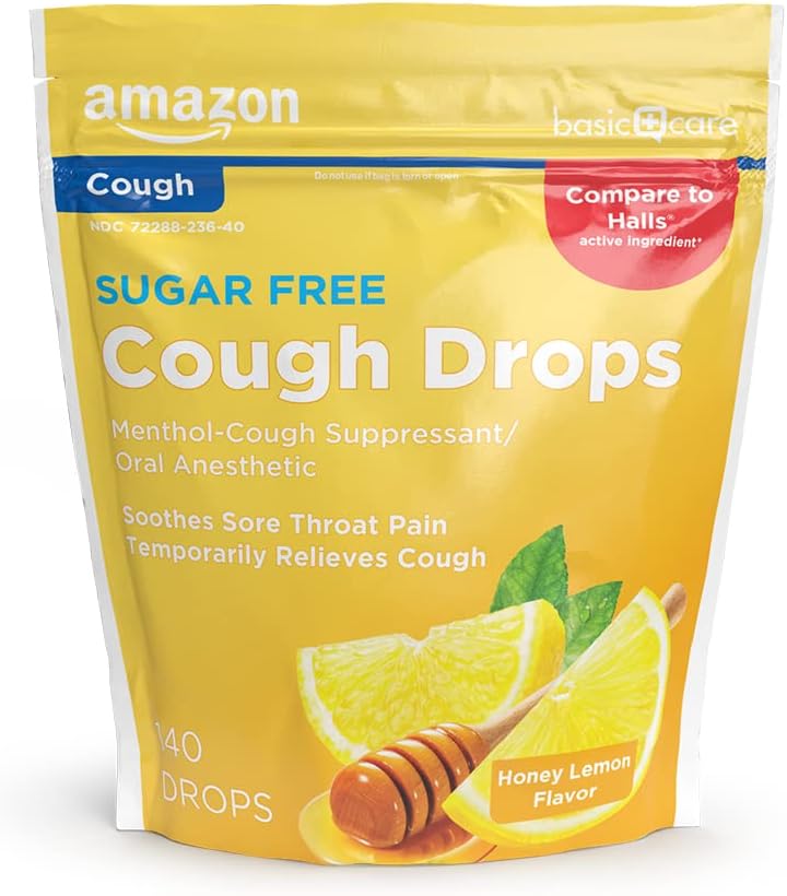 [BRSW2GIKO4IQ42TG] Amazon Basic Care Sugar Free Honey Lemon Cough Drops, 140 Count (Compare to Halls)