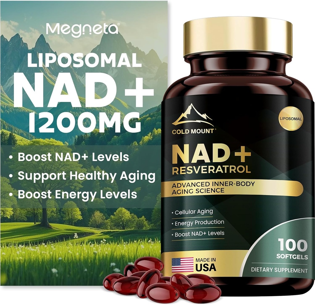 [BRSRAAYHCIPQGGQ2] Liposomal NAD+ Supplement 1200mg with Trans Resveratrol - Boost NAD+ Levels, Energy & Anti-Aging Support - Vegan, 100 Softgels