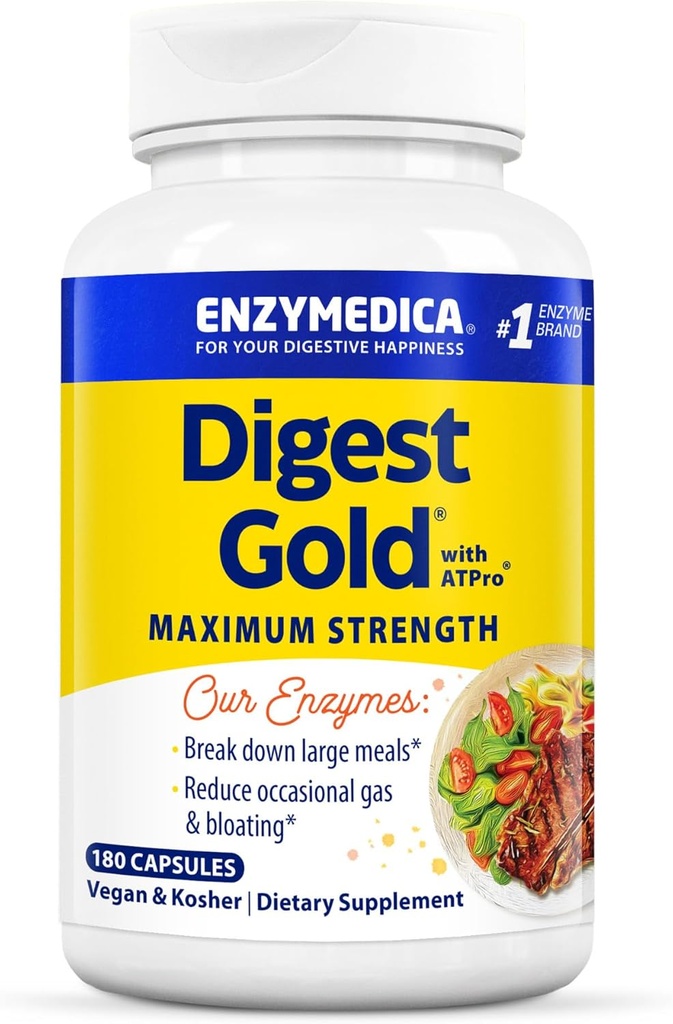 [BRSWKYQGCUNGAFDM] Enzymedica Digest Gold + ATPro, Maximum Digestive Support, 180 Capsules