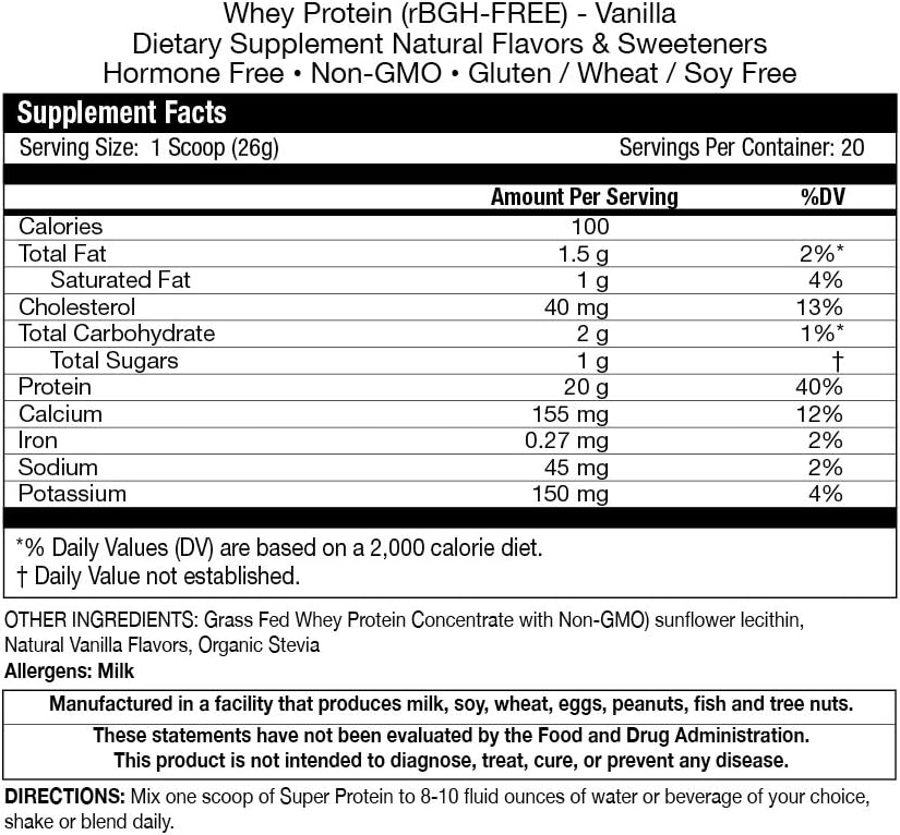 Fortifeye Super Protein New Zealand Grass Fed Whey Protein | Non-Denatured | Vanilla Flavor | 20 Servings, 1 Pack