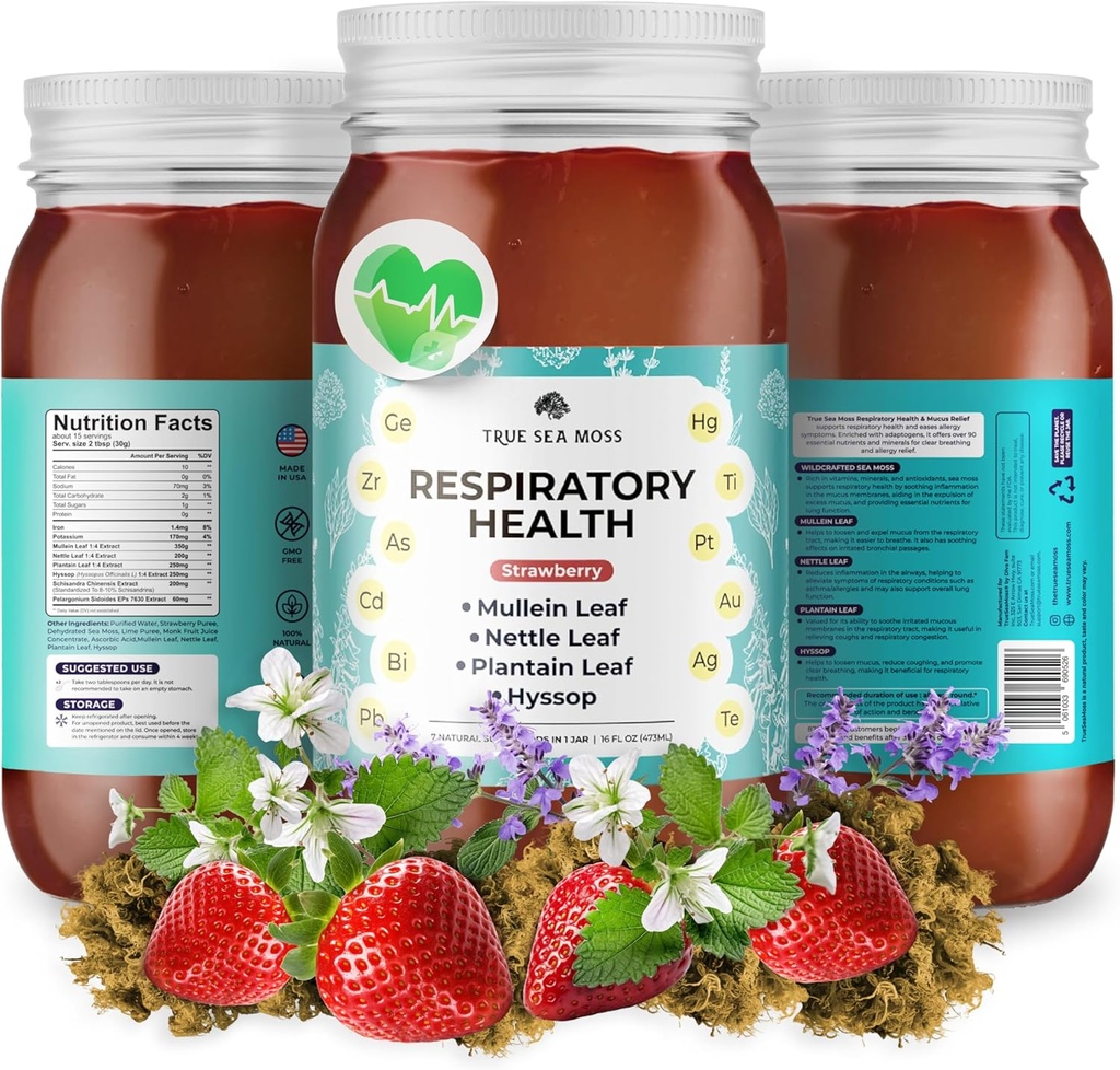 Pro-Line Gel - Respiratory Health - 5+ Flavors - Fruit Gel with Premium Sea Moss & Potassium - Vegan-Friendly - Vitamin & Mineral Rich Supplement - Made in USA (Strawberry, Pack of 1)