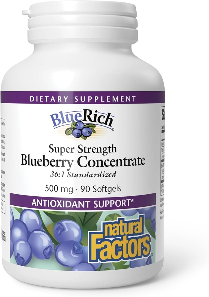 BlueRich by Natural Factors, Super Strength Blueberry Concentrate, Antioxidant Support for Overall Good Health, 90 Softgels