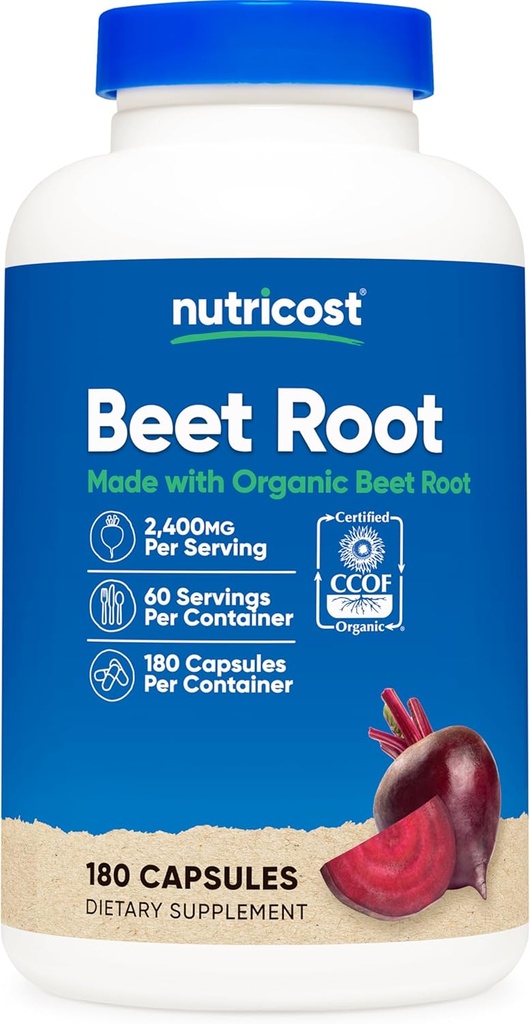 Nutricost Beet Root 2400mg, 180 Capsules - CCOF Certified Made with Organic Beet Root, Superfood, 60 Servings