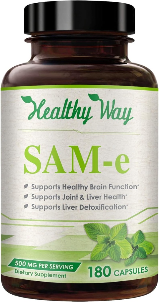 500mg SAM-e Supplement - High Strength 500mg S-Adenosyl-L-Methionine Capsules for Brain Liver and Mood Support - Non-GMO High Absorption Same Supplement (Single)
