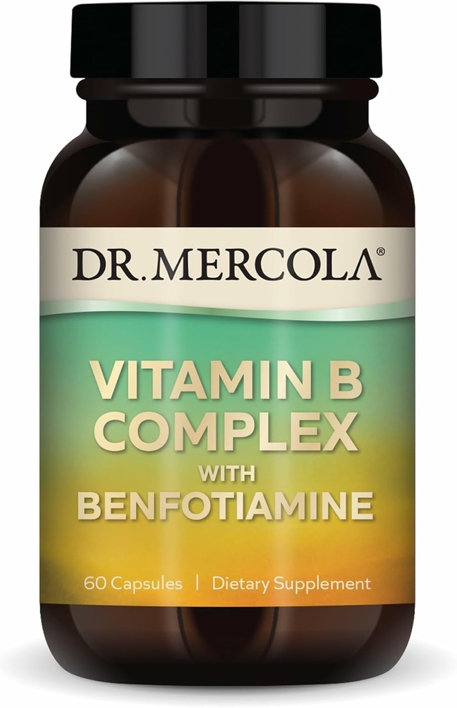 [BRSWGYYTOIIRACA3] Dr. Mercola Vitamin B Complex with Benfotiamine - Supports Cellular, Brain & Immune Health - Non-GMO, Gluten-Free & Soy-Free - 60 Capsules (30 Servings)