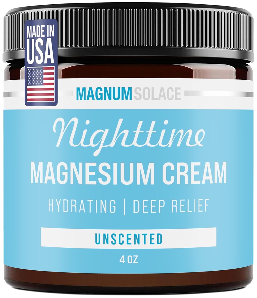 Magnesium Lotion – Hydrating Nighttime Cream Apply to Legs, Arms or Chest - Topical Chloride USA Made and Safe for Kids (Unscented)