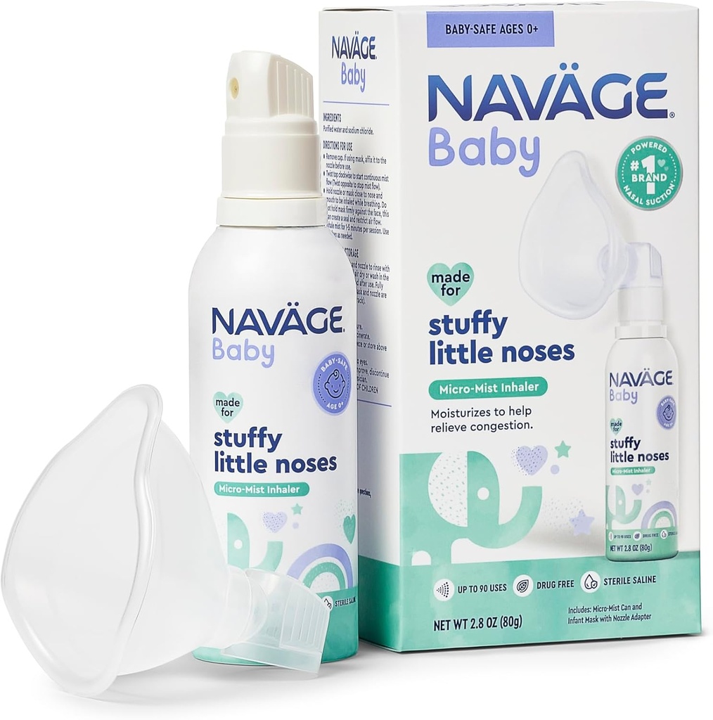[BRSRAGAEDMBWC3YV] Navage Baby Micro-Mist Saline Inhaler - Saline Nasal Spray for Congestion Relief - Pediatrician Endorsed Baby Nasal Spray w/Mask & Quiet, Continuous Mist (2.8 oz)