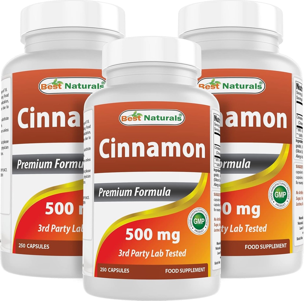 Best Naturals Cinnamon 500 mg 250 Capsules (250 Count (Pack of 3))