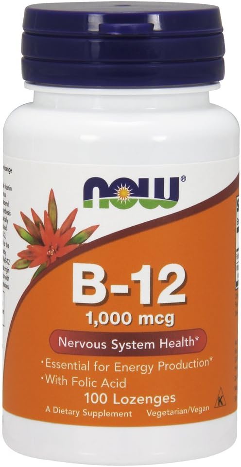 NOW Supplements, Vitamin B-12 1,000 mcg with Folic Acid, Nervous System Health*, 100 Chewable Lozenges