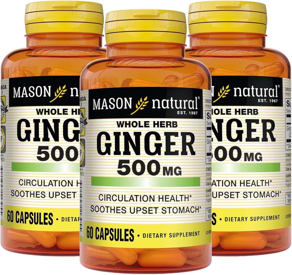 [BRSW2CQ7BUBRY234] MASON NATURAL Whole Herb Ginger 500 mg, 6 Month Supply, Natural Herbal Supplement, 60 Capsules (3 Pack)