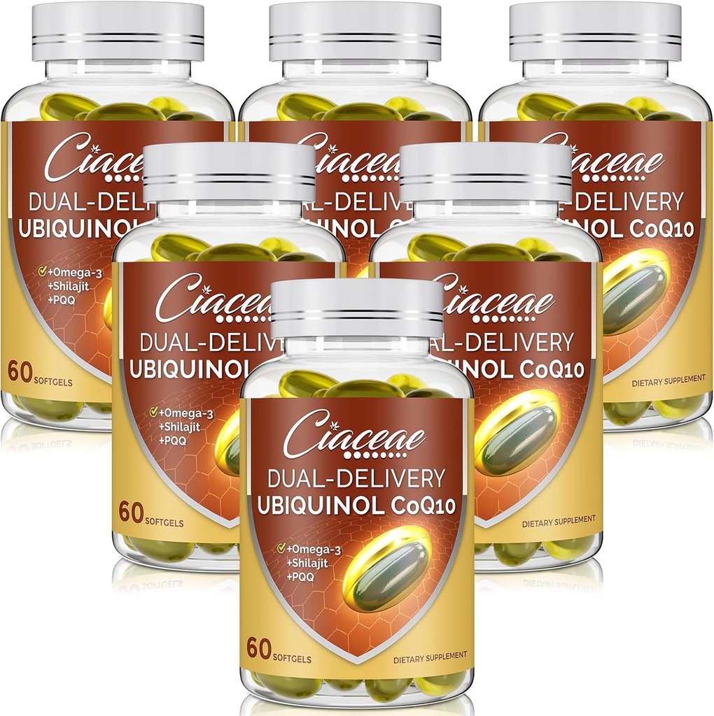 Ubiquinol CoQ10 600 MG Softgels with Omega-3 & Shilajit & PQQ, Advanced Dual-Delivery Coenzyme-Q10, Active CoQ10 Ubiquinol Supplement for Fertility, Antioxidant, Heart, Brain & Energy, 360 Servings