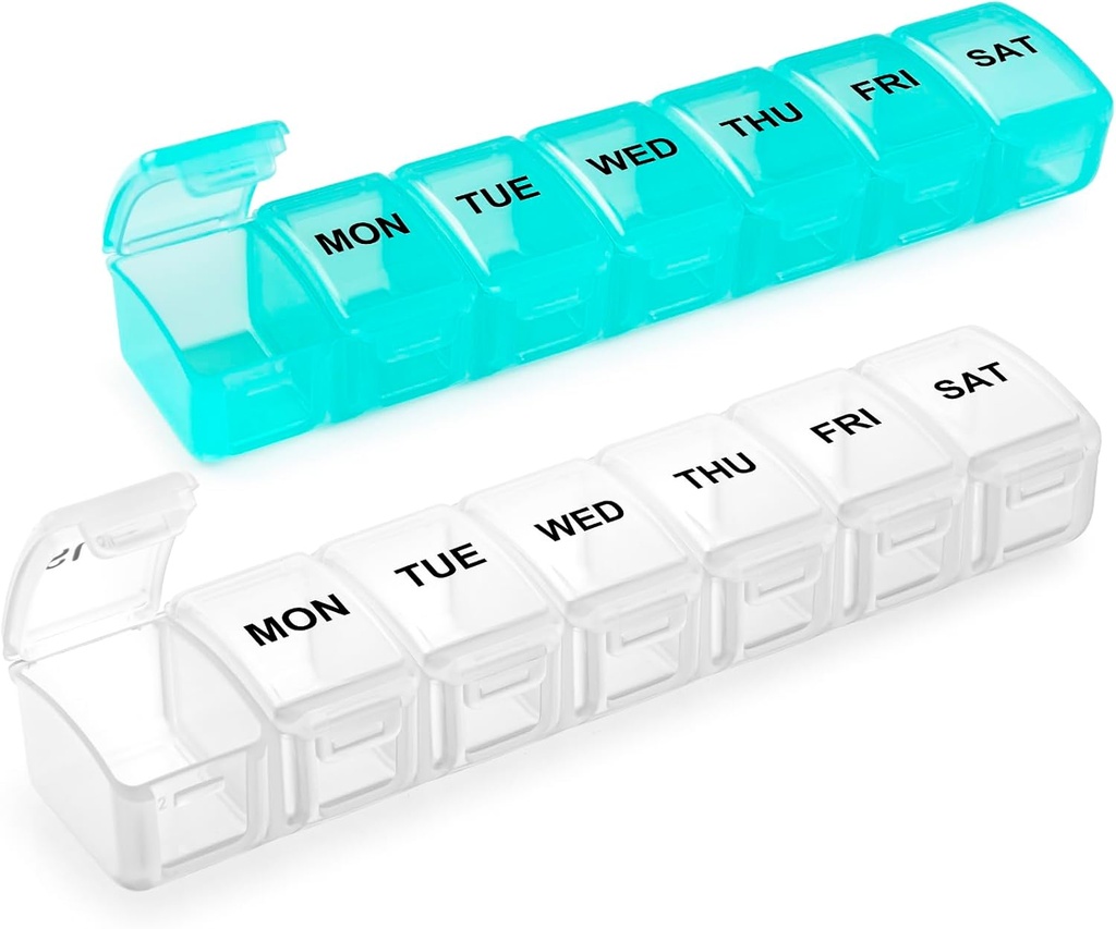 Small Pill Organizer 2 Times a Day, 2 Pack 7 Day Pill Box 1 Time a Day, Travel Friendly Day Night Vitamin Organizer, Weekly AM PM Pill Case Container