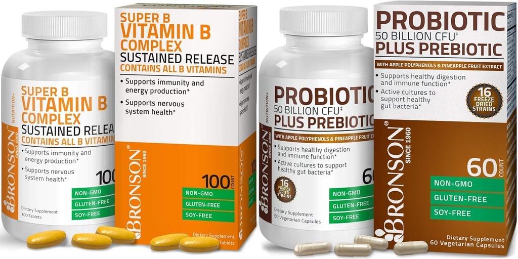 Probiotic 50 Billion CFU + Prebiotic with Apple Polyphenols & Pineapple Fruit Extract + Vitamin B Complex Sustained Release