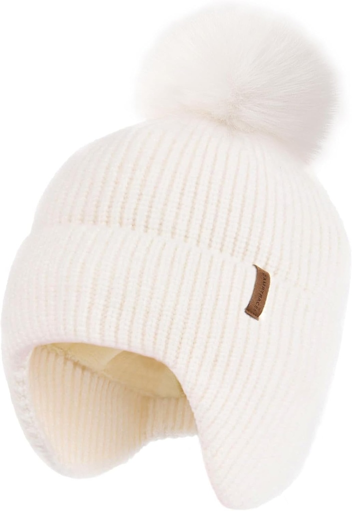 [BRSW2FA2DIIAKGY3] Toddler Baby Winter Hat Warm Fleece Lined Knit Kids Hat with Earflap Infant Newborn Pom Pom Beanie Knit Cap Girls Boys