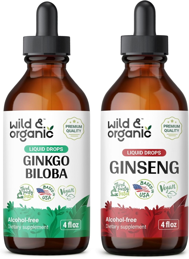 [BRSRAGA3DEBQYADK] Wild & Organic Ginkgo Biloba Tincture 4 fl oz & Ginseng Tincture 4 fl oz