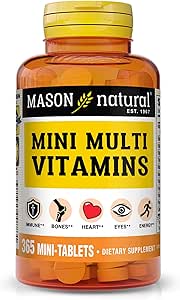 MASON NATURAL Mini Multi Vitamins, Vitamins A, C, D3, E, B1, B2, B3, B6, B12, Folate and Calcium for Overall Health, 1 Year Supply