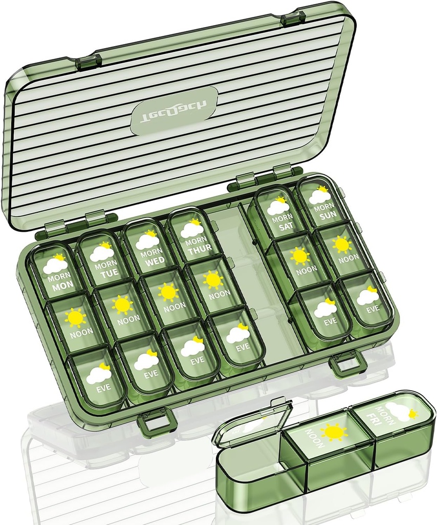 Weekly Pill Organizer,3 Times a Day, Large Travel 7 Day Pill Box with Separate Container, Daily Portable Moisture-Proof Pill Case for Medication, Vitamins, Fish Oil and Supplements