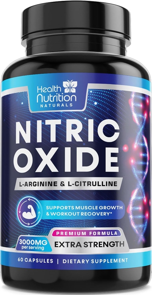 Nitric Oxide Booster 2560mg - Extra Strength L Arginine & Citrulline Supplement for Men & Women - Premium Muscle Supporting Nitric Booster - Natural Energy & Heart Health Support - 120 Capsules