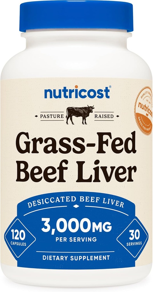 [BRSROYL4CV5RG2DL] Nutricost Grass Fed Desiccated Beef Liver Capsules 3000mg (750mg Per Cap), 120 Capsules - No Hormones, Non-GMO, Gluten Free, Pasture-Raised, Free Range Beef
