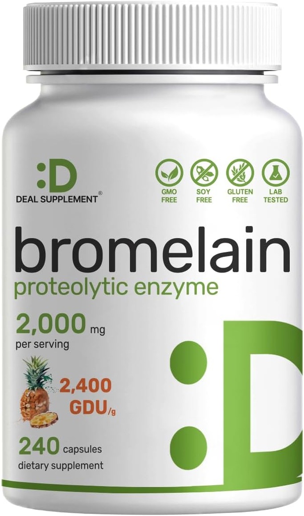 [BRSW2EANBMOQM23F] Bromelain Supplement 2,000mg Per Serving, 240 Capsules – Natural Proteolytic Enzymes from Fresh Pineapple – Supports Nutrient Digestion