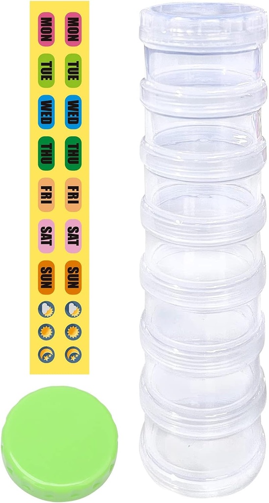 7 Day Pill Organizer Case Stackable Weekly Supplements Vitamins Pills Holder Dispenser Extra Clear Transparent with Label and One More Lids- Large