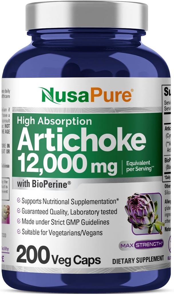 NusaPure Artichoke 20:1 Extract, 600 mg Equivalent to 12,000mg 200 Veggie caps (Non-GMO, Gluten Free)