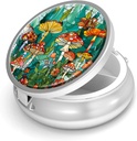 Pill Box-3 Compartment Small Pill Case for Purse & Pocket Mini Metal Pill Holder Travel Pill Container to Hold Supplements Vitamins BPA-Free (Mushroom Forest)
