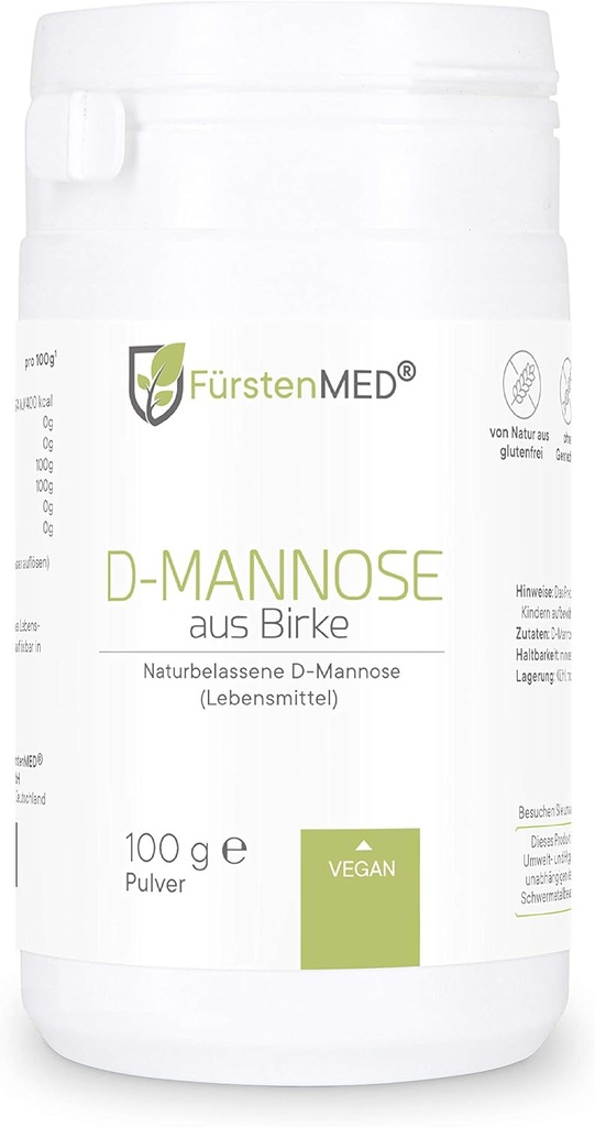 [BRSWGFI3OIHQIE34] FürstenMED D-Mannose Powder - Pure Birch Sourced - All Natural Vegan Herbal Extract Supplement, No Additives - Supports a Healthy Urinary Tract Health System - 100g Powder with Measuring Spoon