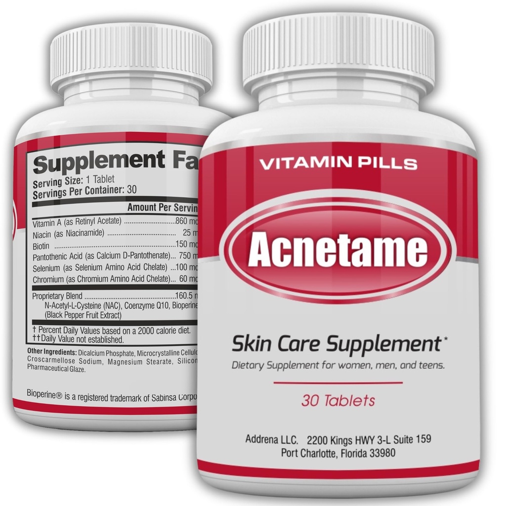 Acnetame Acne Pills 30 Day- Supplements for Acne Vitamin Treatment- Tablets to Clear Oily Skin for Women, Men, Teens, and Adults