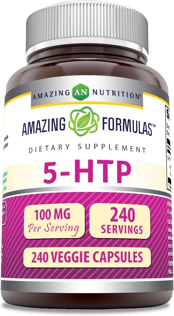 Amazing Formulas 5-HTP (Hydroxytryptophan) Supplement | 100 Mg Per Serving | Veggie Capsules | Non-GMO | Gluten Free | Made in USA (1 Pack, 240 Count)