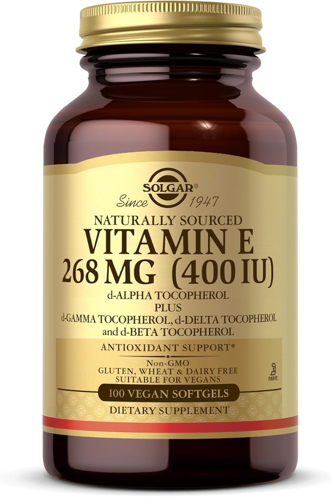 [BRSWIGT6BB6QY23O] Solgar Vitamin E 268 mg (400 IU) - 100 Vegan Softgels - Naturally Sourced - Non-GMO, Gluten Free - 100 Servings