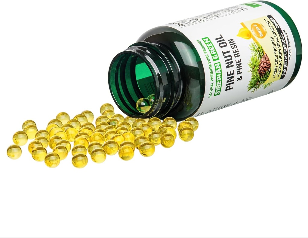 [BRSROGQ2BACWAG3V] Pine Nut Oil w/Pine Resin Capsules 200 Softgels Wild Harvested Siberia Altai Cold Pressed Unrefined