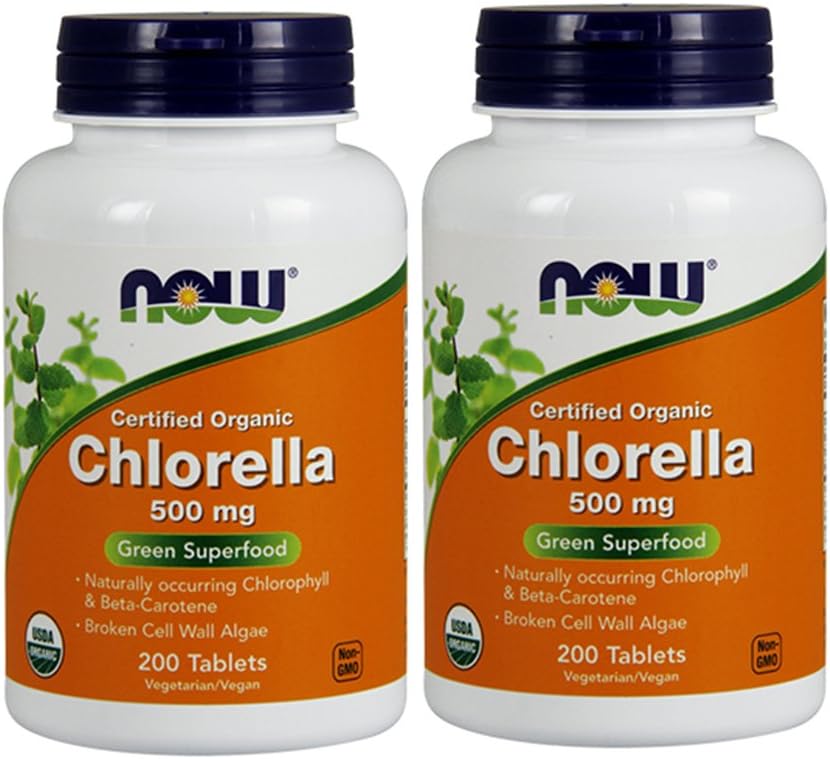 Now Foods Chlorella 500 mg, 200 Tablets (Pack of 2)