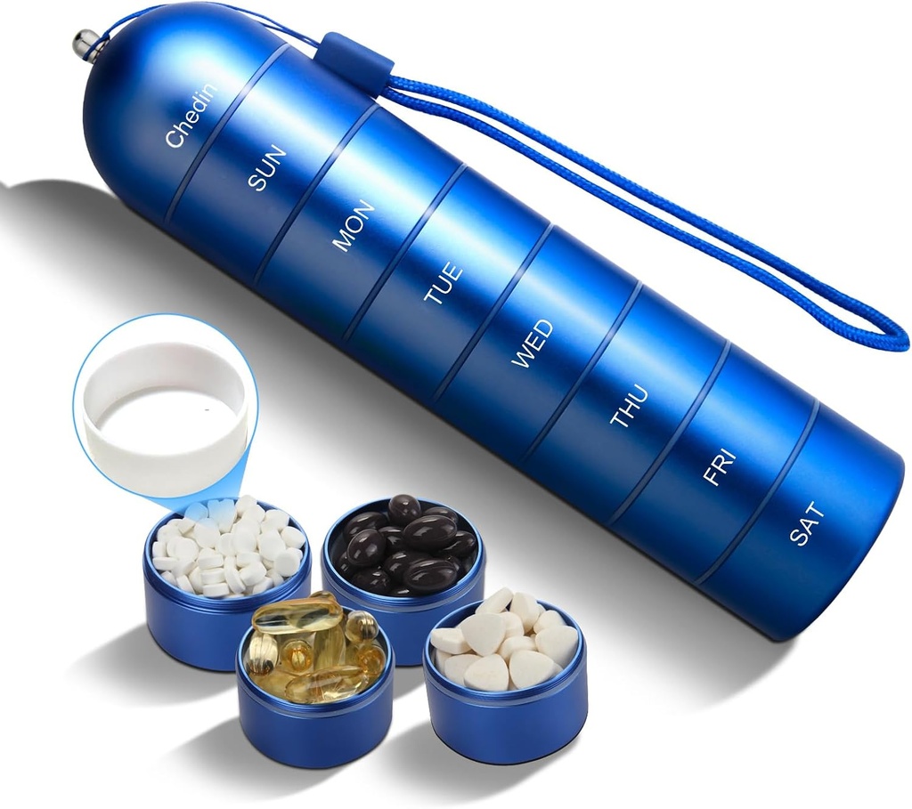 Weekly Pill Organizer, 7 Day Extra Large Capacity Pill Box Case, Pill Holder Container, Waterproof and Large Compartment for Holding Supplements, Vitamins, Fish Oil and Medicine (Blue)