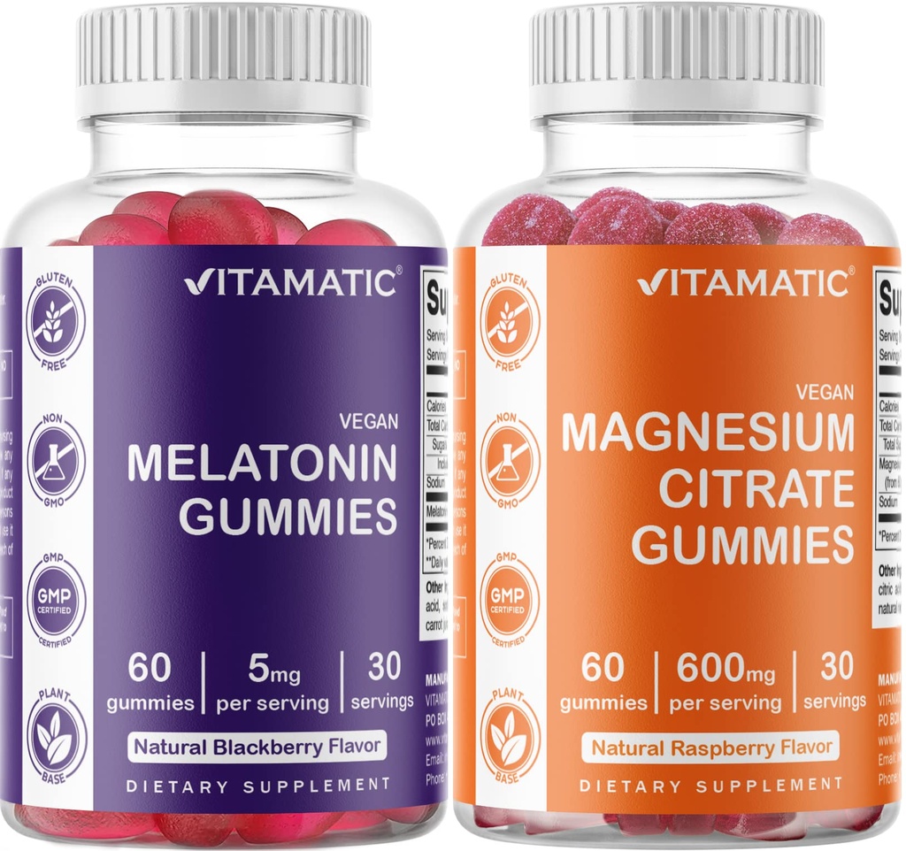 Vitamatic Magnesium Gummies & Melatonin Gummies Combo - 60 Count Each