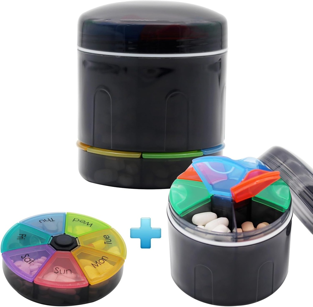 Extra Large Portable Pill Case with Double Layers 7 Compartments Medicine Box Monthly Pill Organizer (Large Bottle)