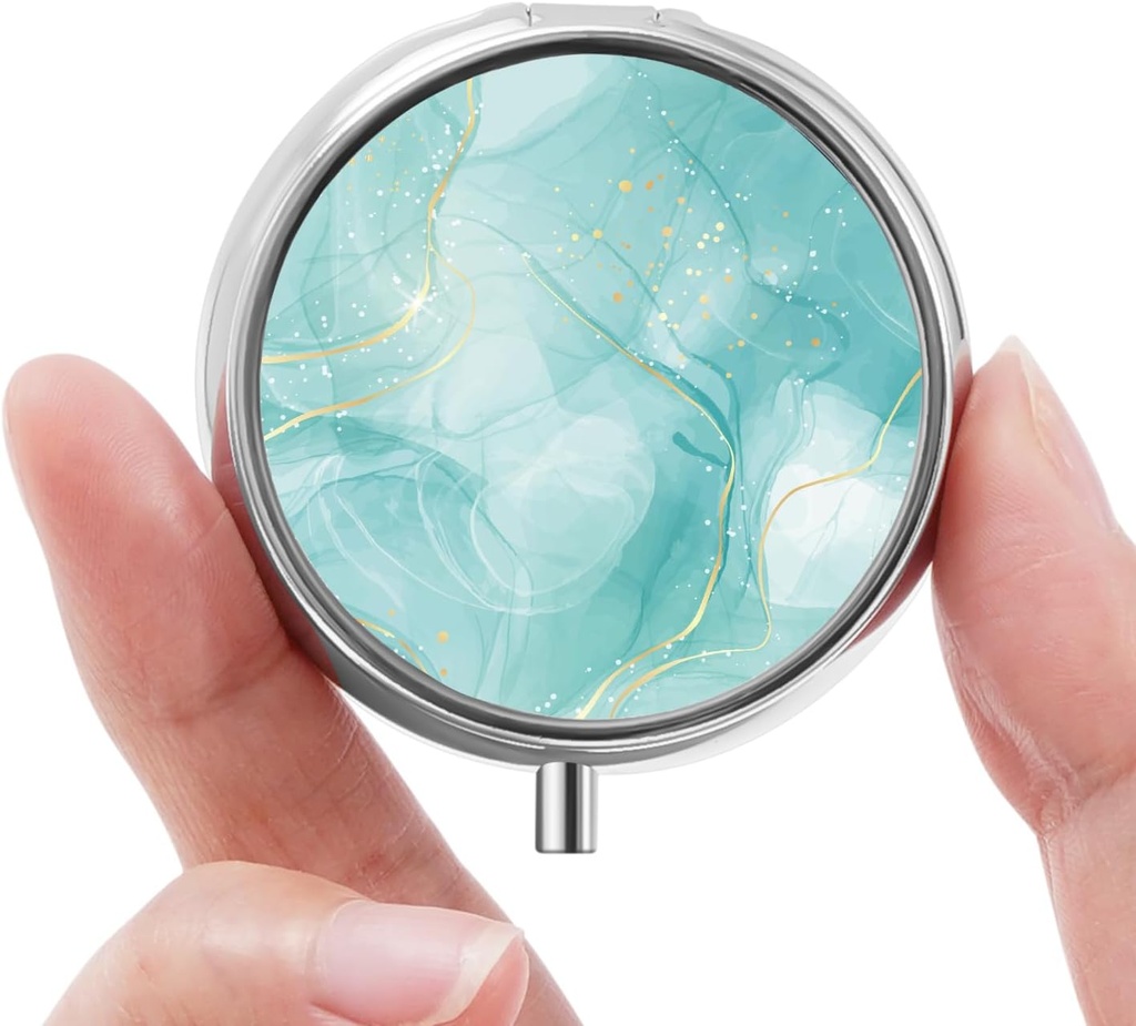 Mini Pill Box, Small Pill Box, Portable Pill Box, Cute Pill Organizer for Vitamins, Medications, Fish Oil and Supplements (Beautiful Marble)