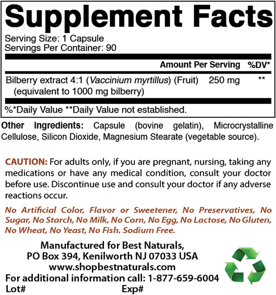 Best Naturals Bilberry Extract 1000mg & Eyebright 470 mg