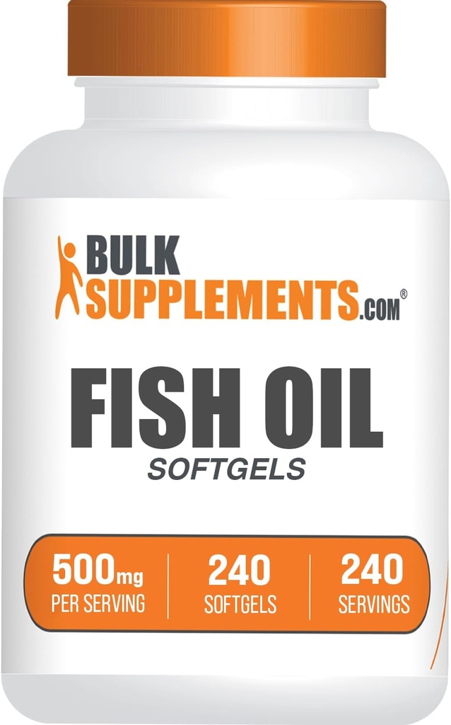 BulkSupplements.com Fish Oil 500mg Softgels - Omega 3 Supplements, Fish Oil Supplements - Gluten Free, 1 Softgel per Serving, 240 Count (Pack of 1)